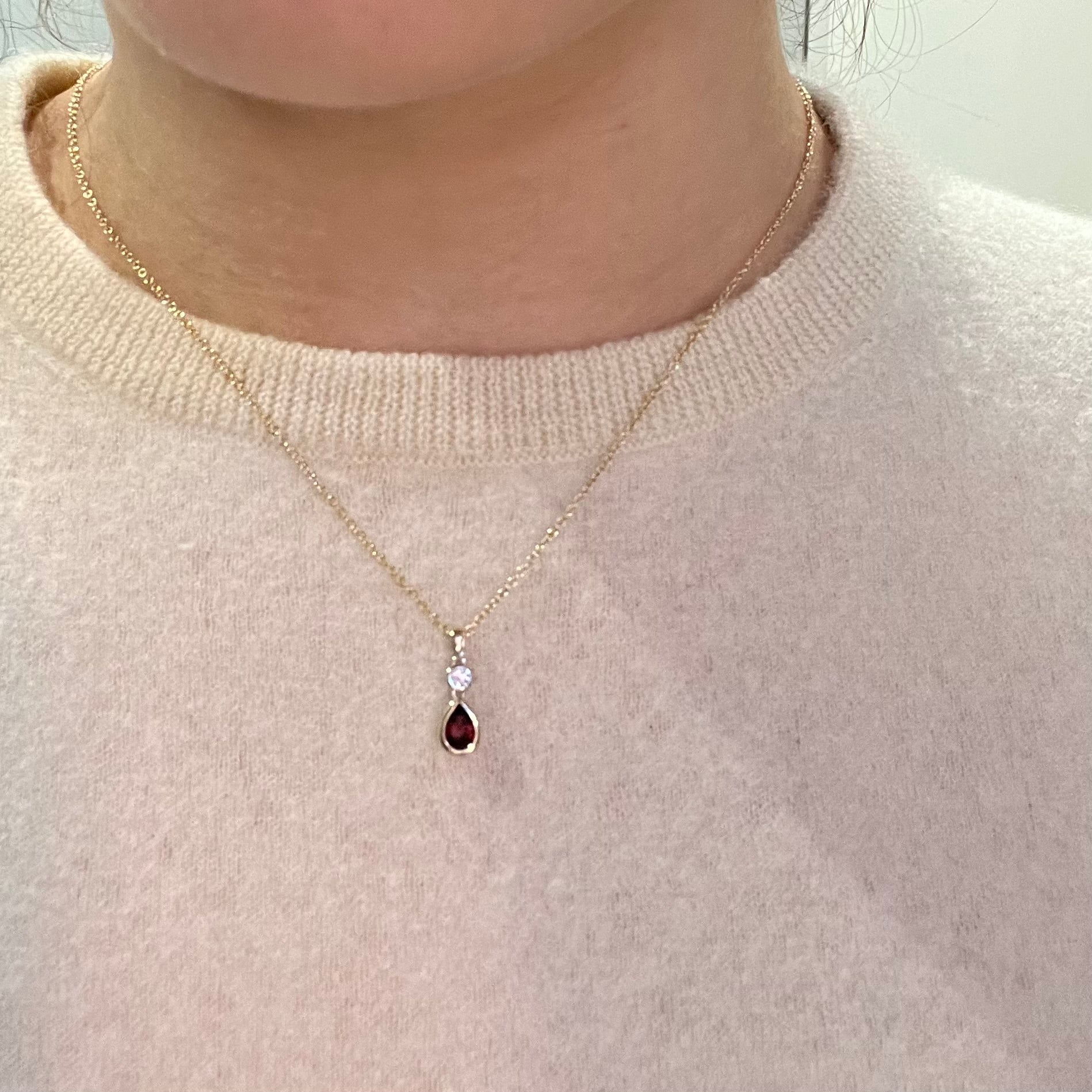 9ct Yellow & White Gold 0.48ct Pear Garnet and Diamond Pendant