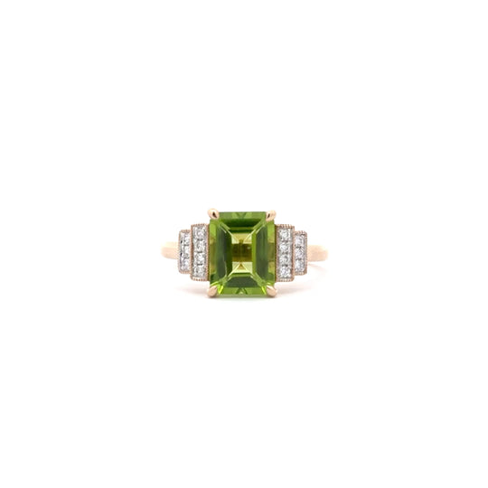 9ct Yellow Gold 2.49ct Peridot and Diamond Art Deco Ring