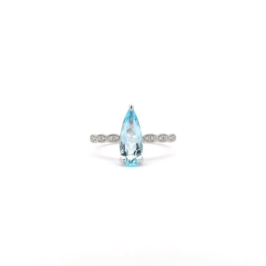 9ct White Gold 1.70ct Elongated Pear Cut Blue Topaz and Diamond Ring