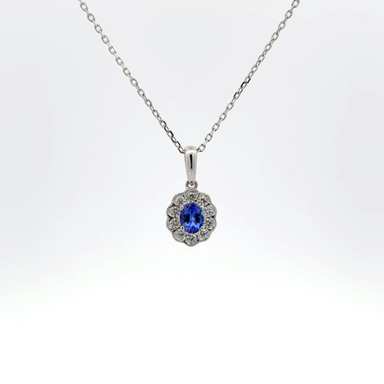 18ct White Gold 0.41ct Oval Tanzanite & Diamond Pendant