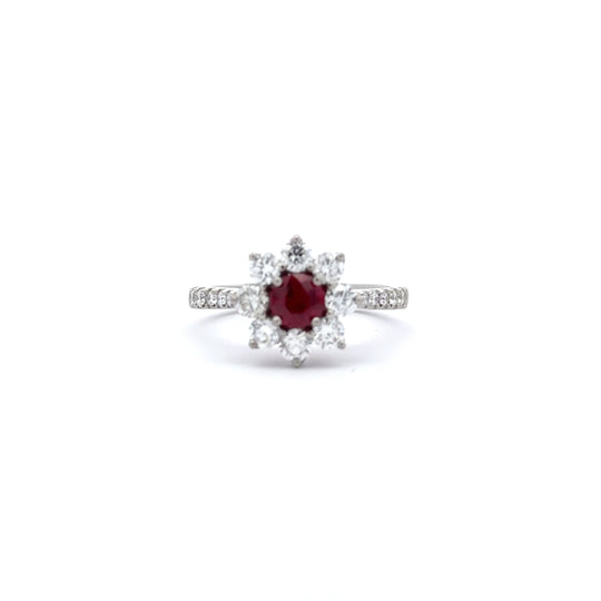 18ct White Gold 0.64ct Round Ruby and Diamond Cluster Ring