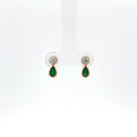 18ct Yellow & White Gold 0.37ct Emerald and Diamond Drop Earrings