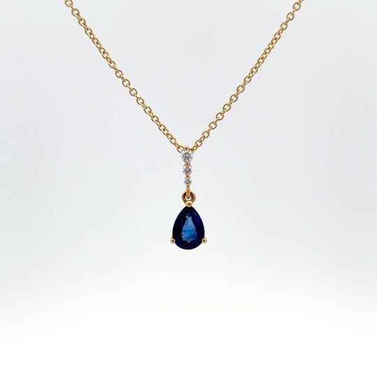 18ct Yellow Gold 0.91ct Sapphire and Diamond Drop Pendant