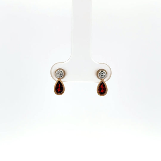 9ct Yellow Gold 0.47ct Pear Cut Garnet and Diamond Drop Stud Earrings