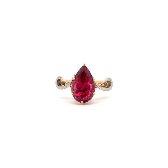 18ct White & Rose Gold 4.88ct Pear Rubellite Ring