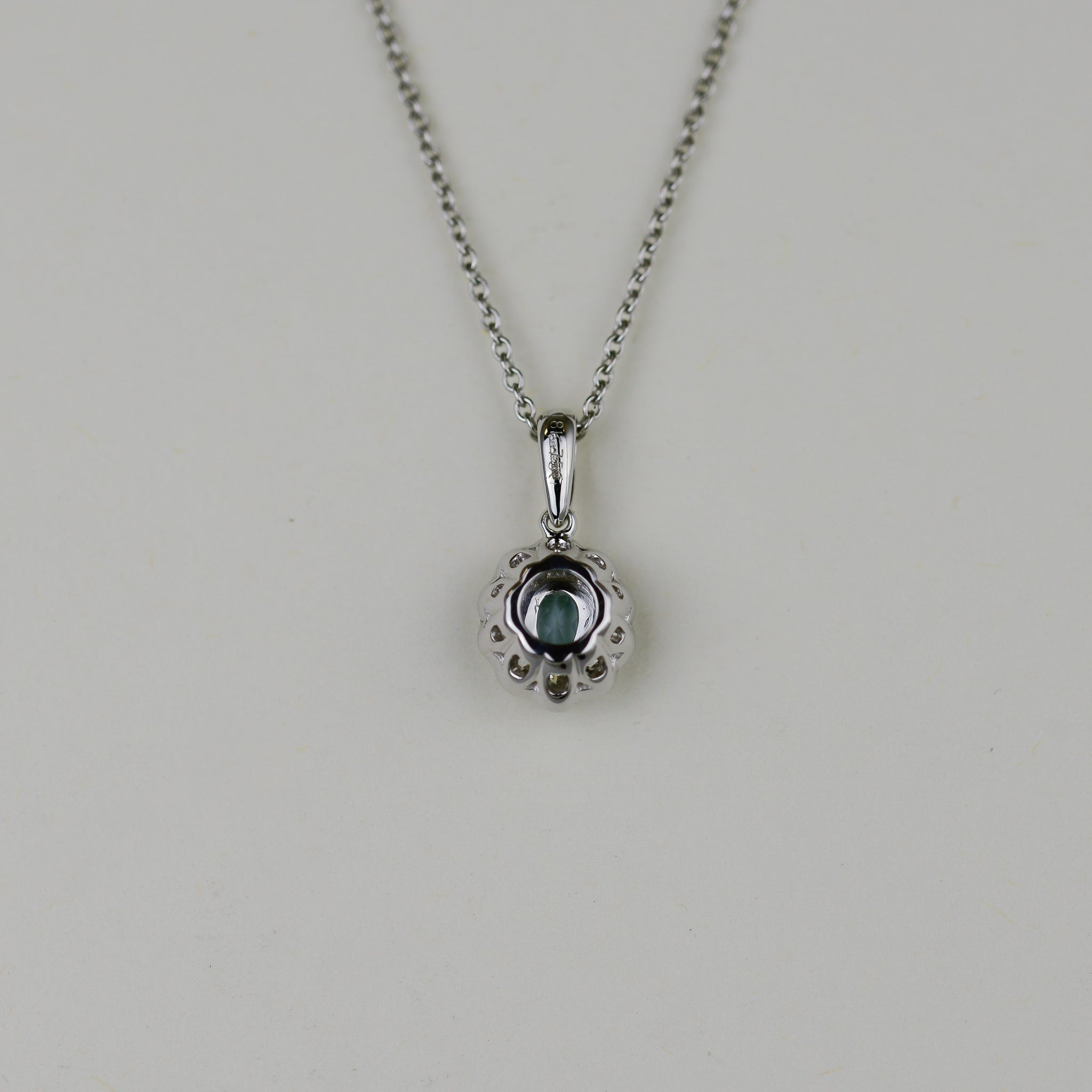 18ct White Gold 0.32ct Oval Aquamarine and Diamond Cluster Pendant