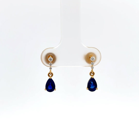 18ct Yellow Gold 1.27ct Pear Sapphire and Diamond Drop Earrings