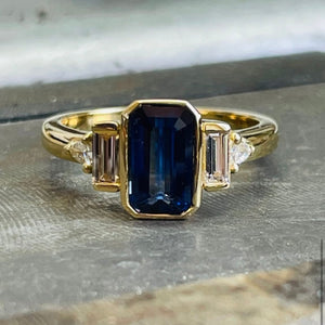 Emerald Cut Sapphire and Diamond Ring