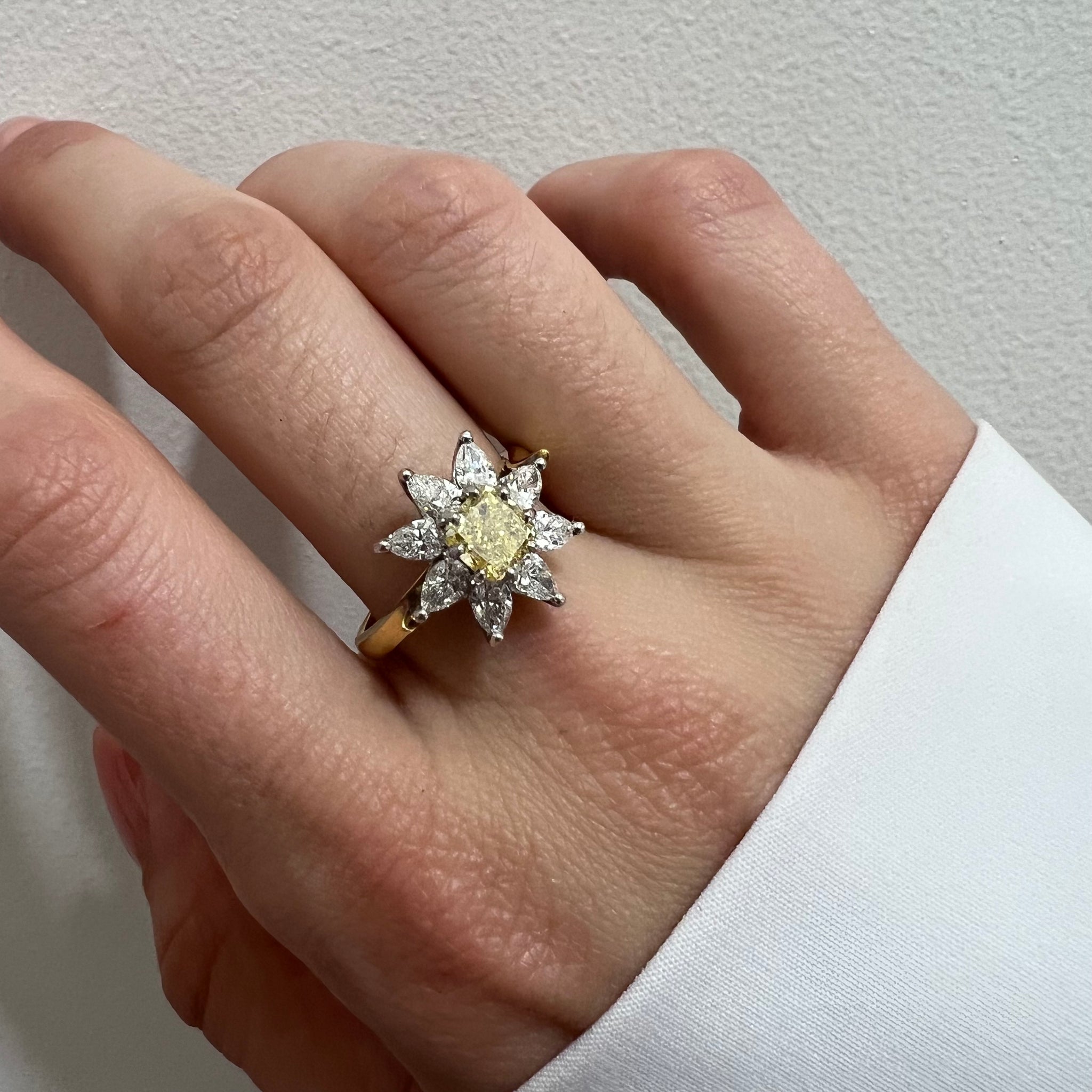 18ct Yellow and White Gold 0.90ct Yellow Diamond Cluster Ring