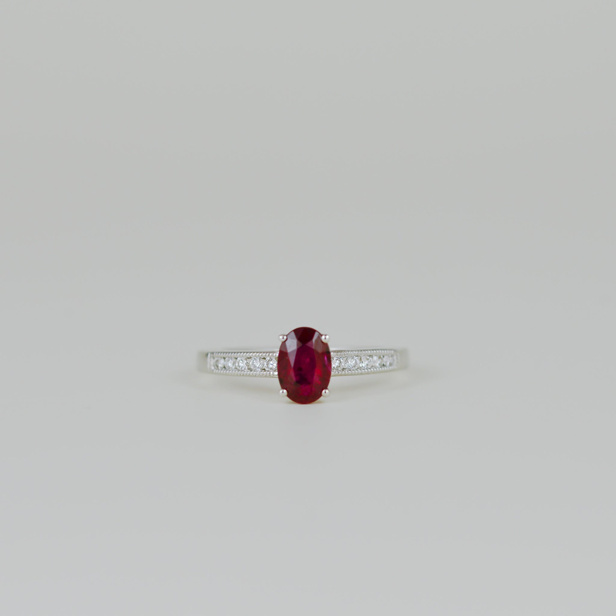 18ct White Gold 1.09ct Oval Ruby and Diamond Ring