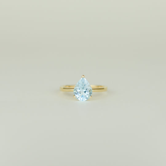 9ct Yellow Gold 1.87ct Pear Cut Blue Topaz Ring
