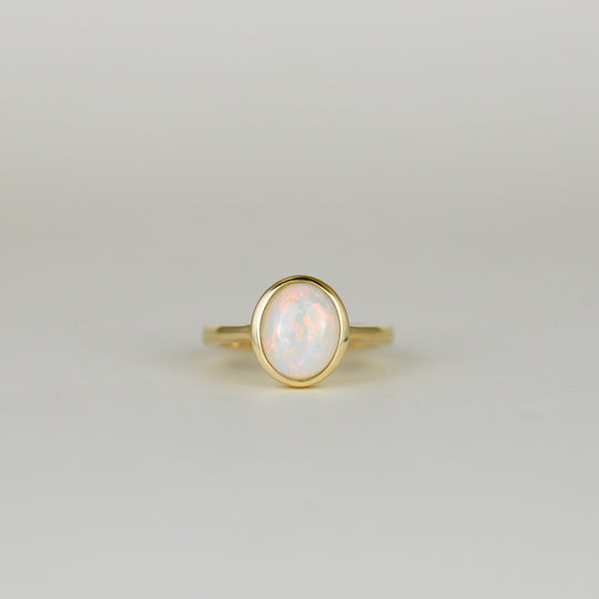 9ct Yellow Gold 1.43ct Oval Rub Set Opal Ring