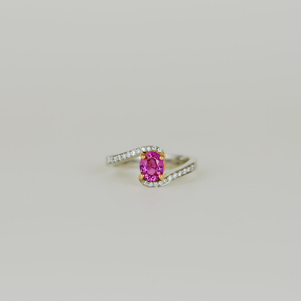18ct White and Rose Gold 0.94ct Pink Sapphire and Diamond Twist Ring