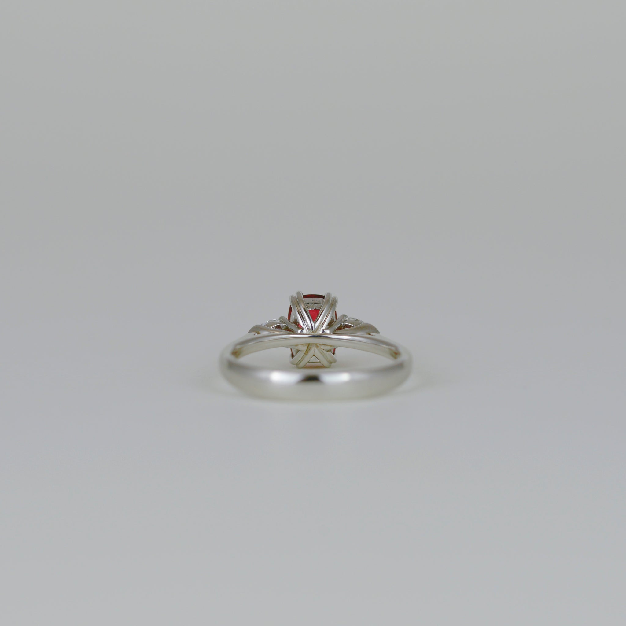 Platinum 1.21ct Cushion-Cut Red Spinel and Diamond Three-Stone Ring