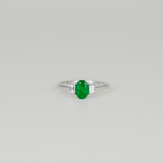 18ct White Gold 0.69ct Oval Emerald and Diamond Ring