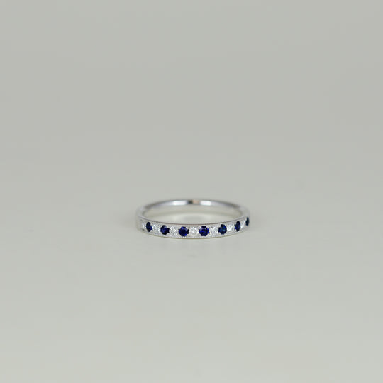 18ct White Gold 0.17ct Pavé Set Sapphire and Diamond Half Eternity Ring
