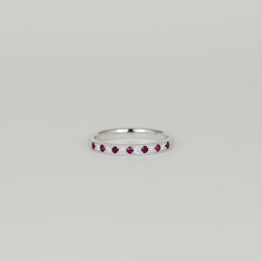 18ct White Gold 0.14ct Pavé Set Ruby and Diamond Half Eternity Ring