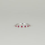 18ct White Gold 0.19ct Round Ruby and Diamond Castle-Set Eternity Band