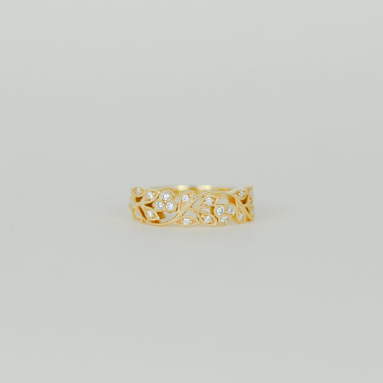 18ct Yellow Gold 0.22ct Diamond Leaf Motif Half Eternity Ring