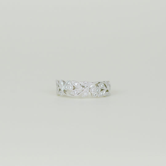 Platinum 0.22ct Diamond Leaf Motif Half Eternity Ring