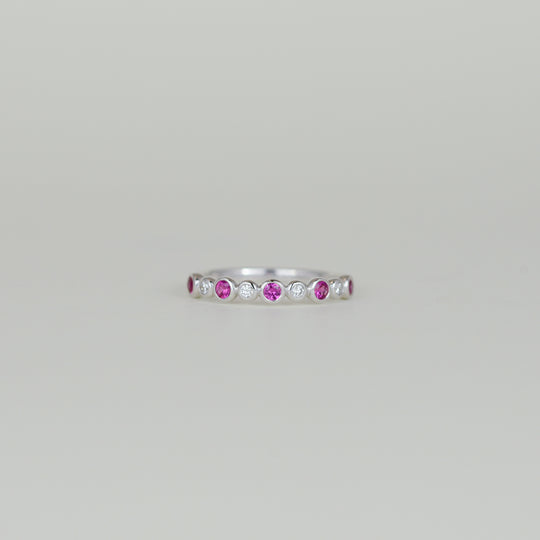 18ct White Gold 0.25ct Round Ruby and Diamond Bubble Half-Eternity Ring