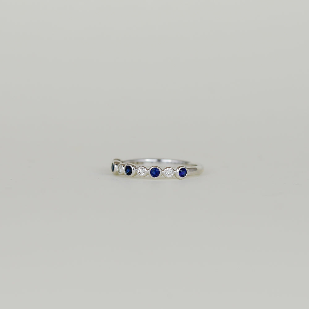 18ct White Gold 0.25ct Round Saphire and Diamond Bubble Half-Eternity Ring