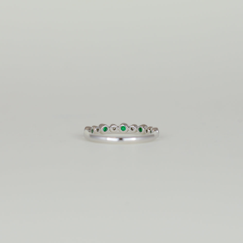 18ct White Gold 0.16ct Round Emerald and Diamond Bubble Half-Eternity Ring