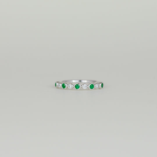 18ct White Gold 0.16ct Round Emerald and Diamond Bubble Half-Eternity Ring