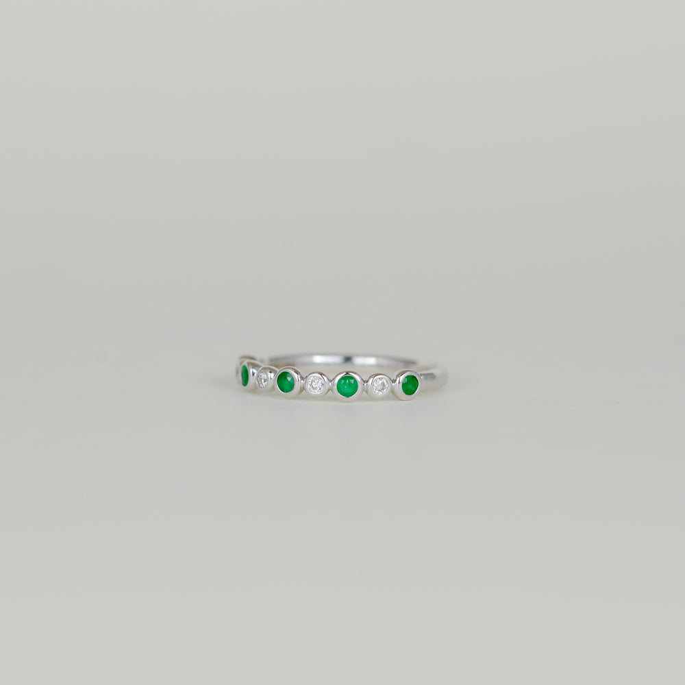 18ct White Gold 0.16ct Round Emerald and Diamond Bubble Half-Eternity Ring