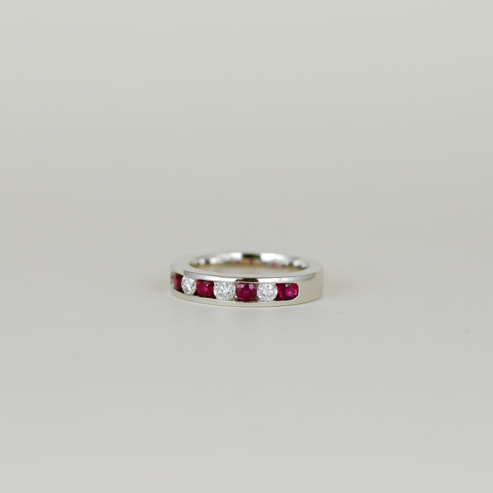 18ct White Gold 0.84ct Round Ruby and Diamond Channel-Set Eternity Ring