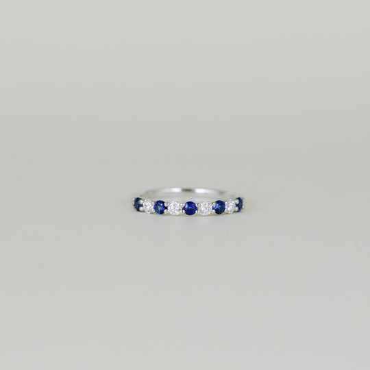 18ct White Gold 0.37ct Round Sapphire and Diamond Half Eternity Ring