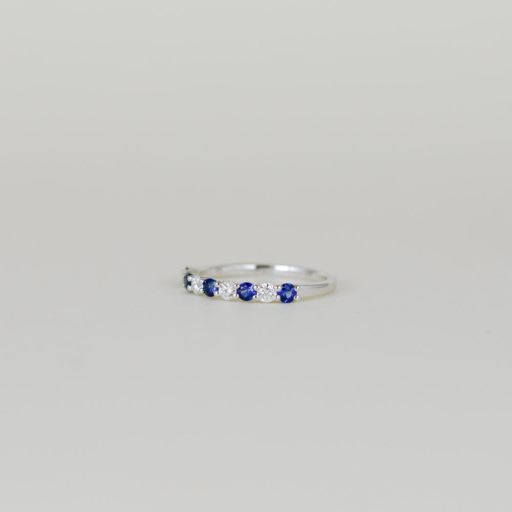 18ct White Gold 0.37ct Round Sapphire and Diamond Half Eternity Ring