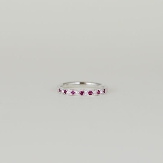 18ct White Gold 0.16ct Round Ruby and Diamond Half Eternity Ring
