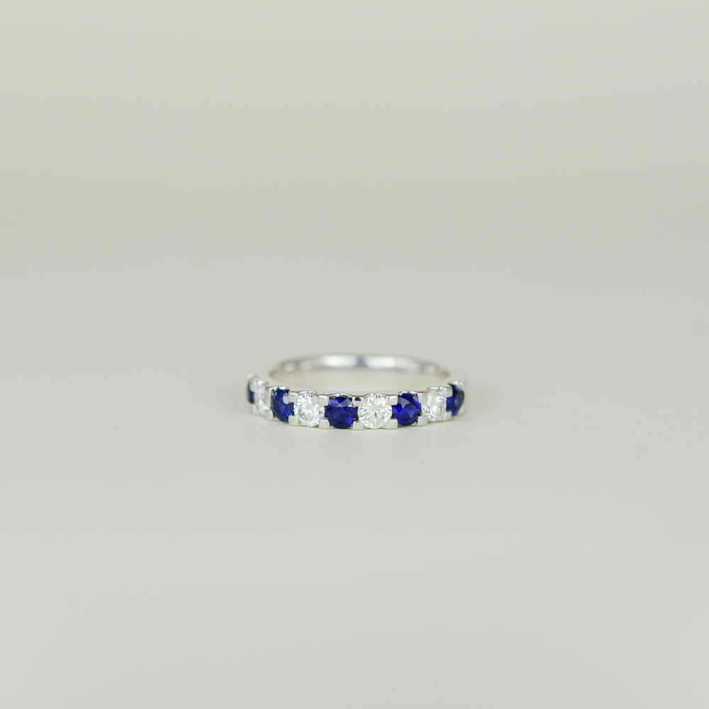 Platinum 0.65ct Round Sapphire & Diamond Half Eternity Ring