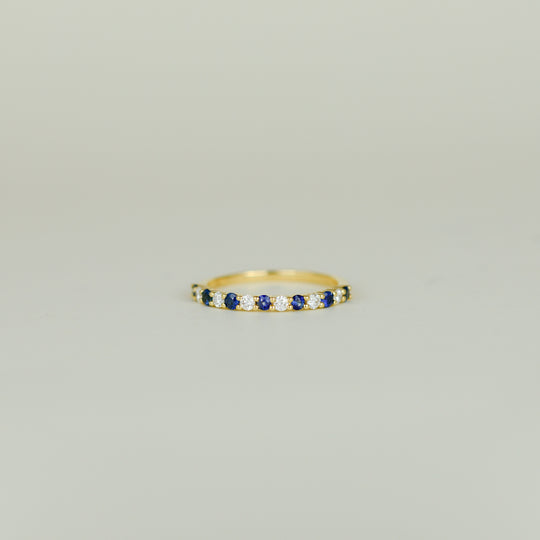 18ct Yellow Gold 0.34ct Round Sapphire & Diamond Half Eternity Ring