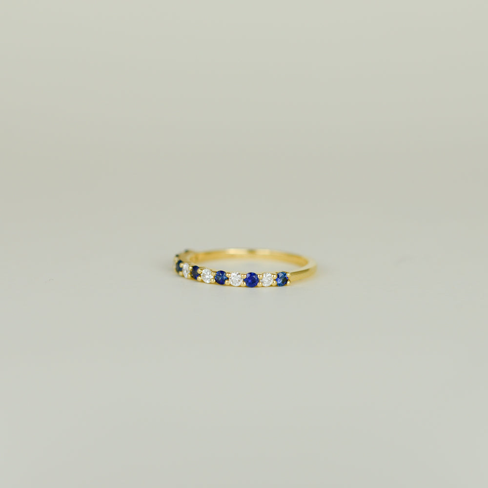 18ct Yellow Gold 0.34ct Round Sapphire & Diamond Half Eternity Ring