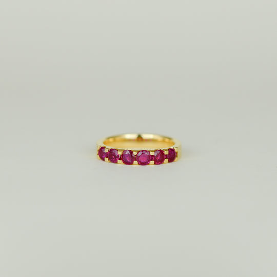 18ct Yellow Gold 1.11ct Round Ruby Half Eternity Ring