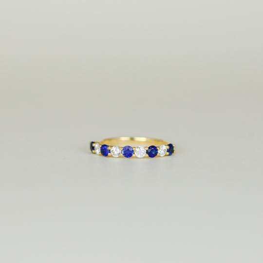 18ct Yellow Gold 0.60ct Round Sapphire and Diamond Half Eternity Ring