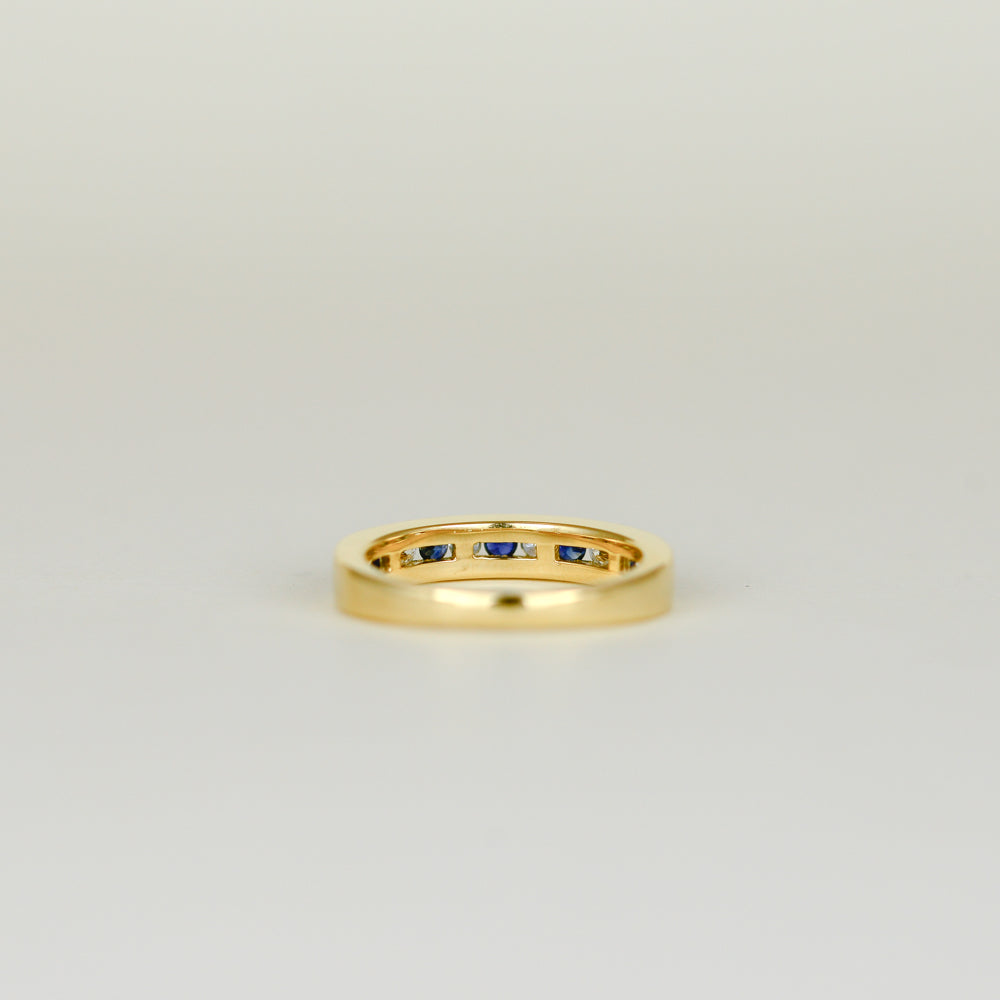 18ct Yellow Gold 0.32ct Round Sapphire and Diamond Channel Set Half Eternity Ring