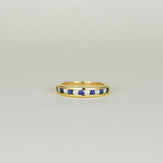 18ct Yellow Gold 0.32ct Round Sapphire and Diamond Channel Set Half Eternity Ring