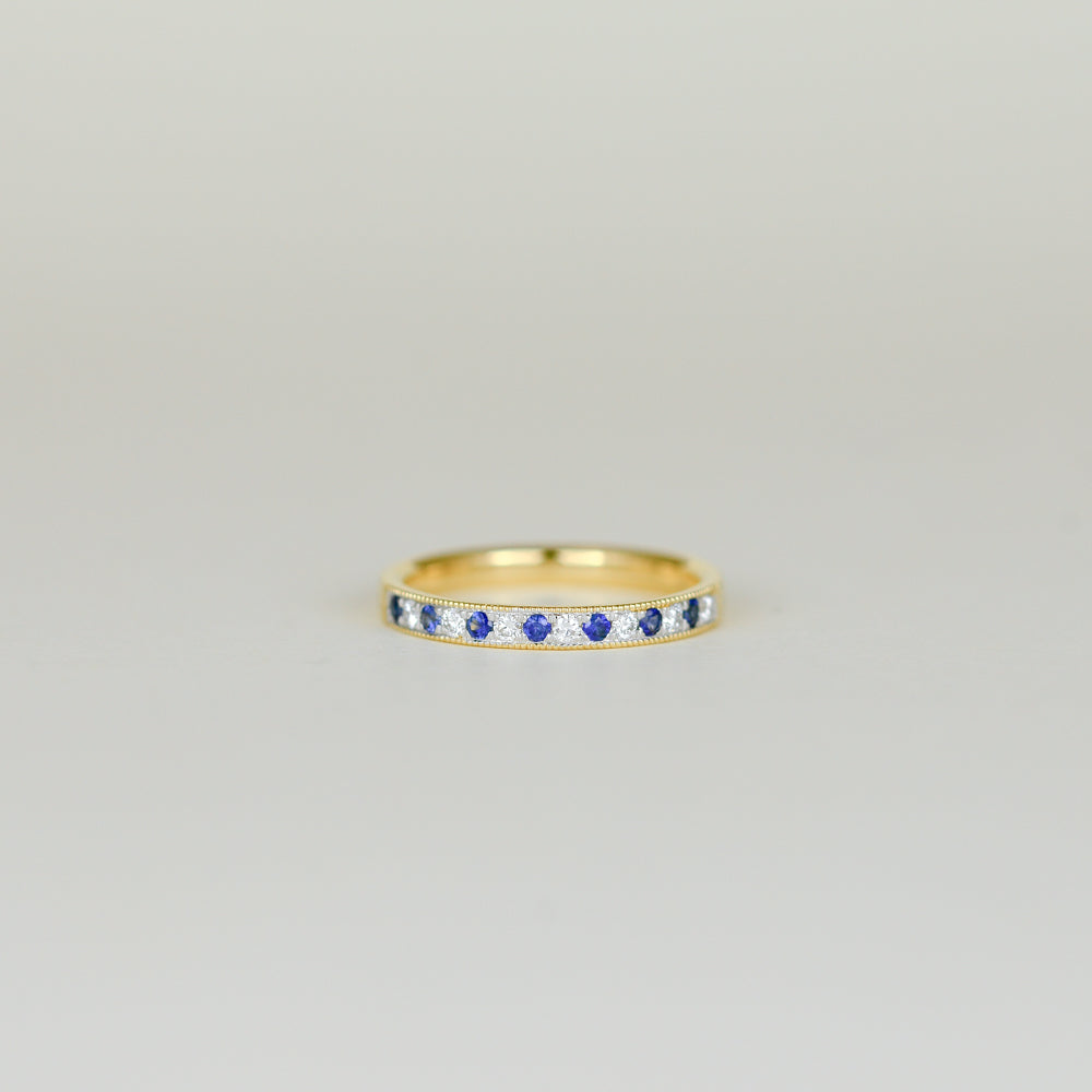18ct White Gold 0.14ct Round Sapphire and Diamond Half Eternity Ring
