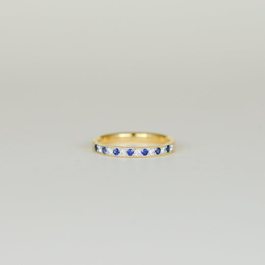 18ct White Gold 0.14ct Round Sapphire and Diamond Half Eternity Ring