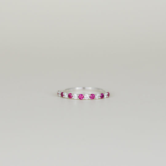 18ct White Gold 0.32ct Round Ruby and Diamond Half Eternity Ring