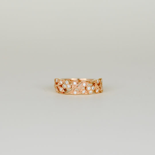 18ct Rose Gold 0.21ct Diamond Leaf Motif Half Eternity Ring