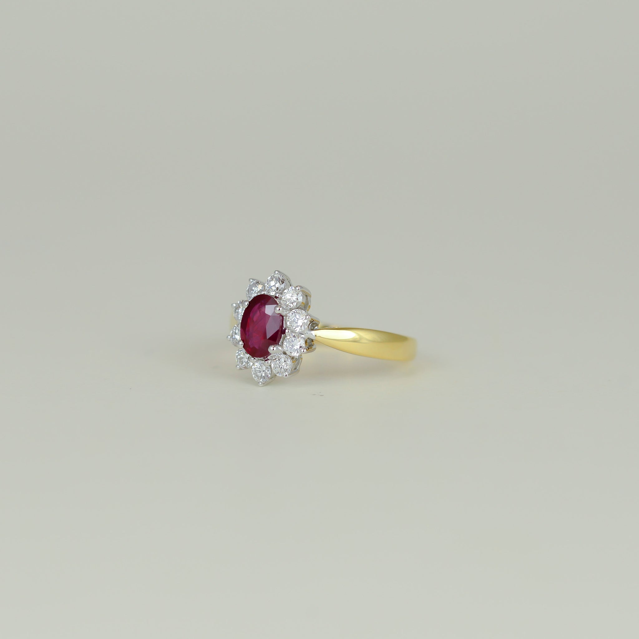18ct Yellow and White Gold 0.85ct Ruby and Diamond Cluster Ring