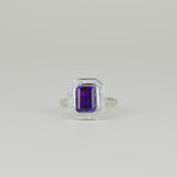 9ct White Gold 2.32ct Emerald Cut Amethyst and Diamond Art Deco Cluster Ring