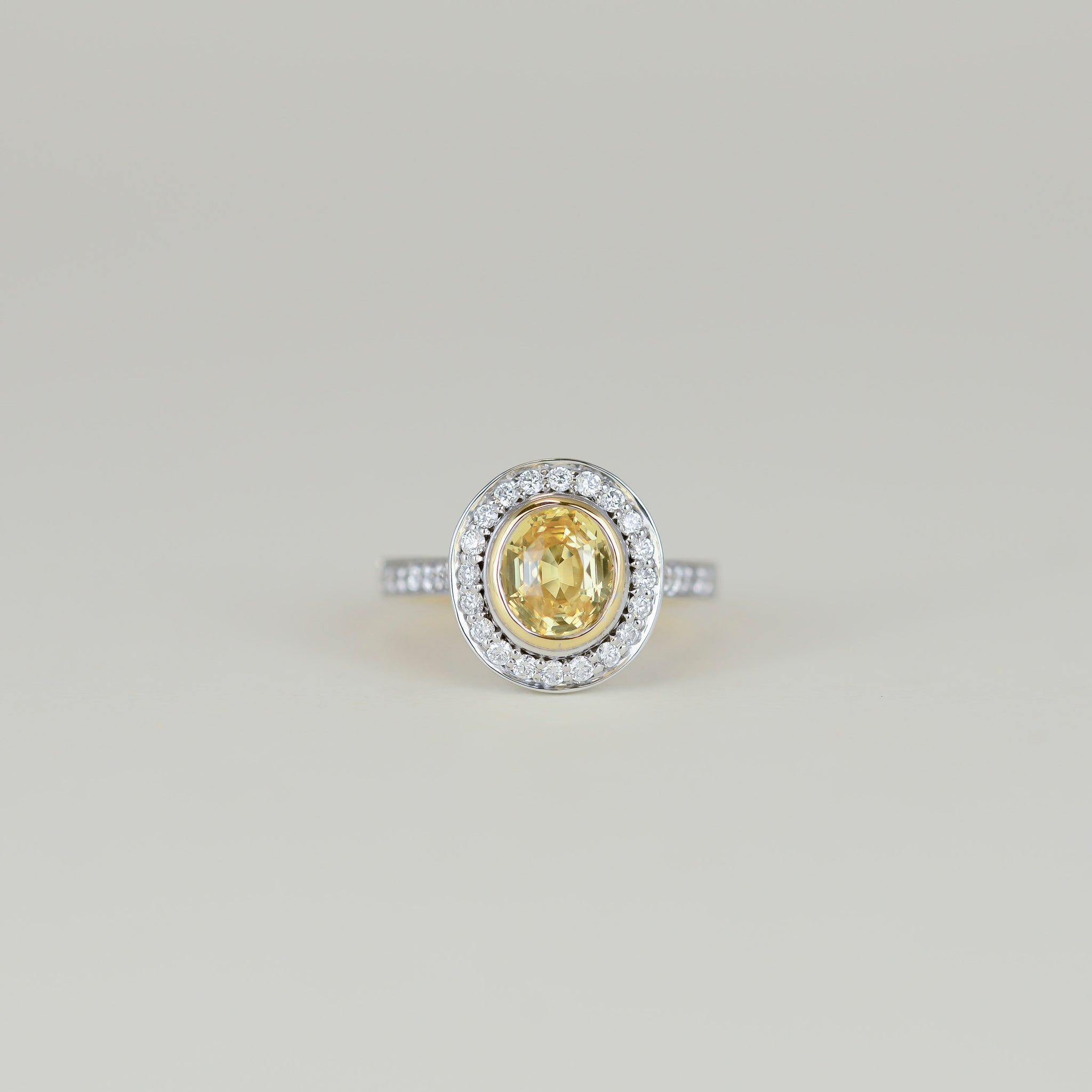 18ct Yellow and White Gold 2.11ct Yellow Sapphire and Diamond Cluster Ring