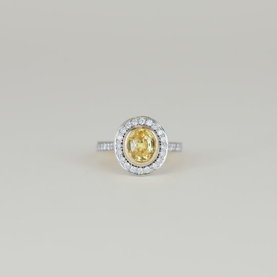 18ct Yellow and White Gold 2.11ct Yellow Sapphire and Diamond Cluster Ring