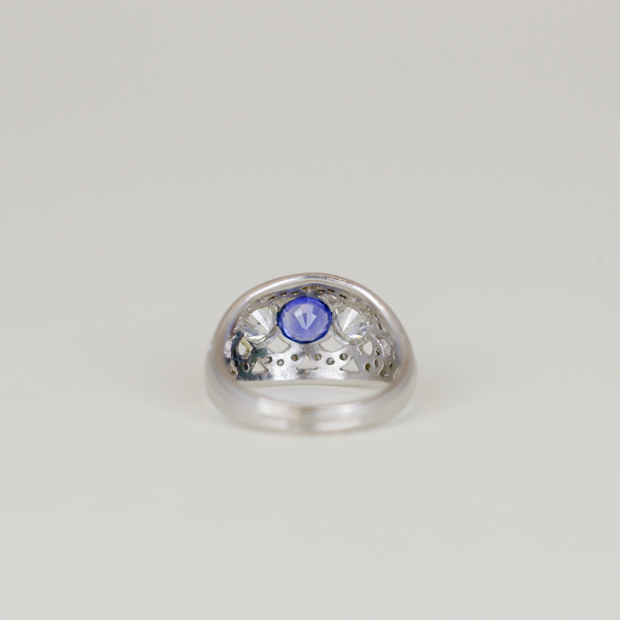 18ct White Gold 0.82ct Sapphire and Diamond Domed Dress Ring