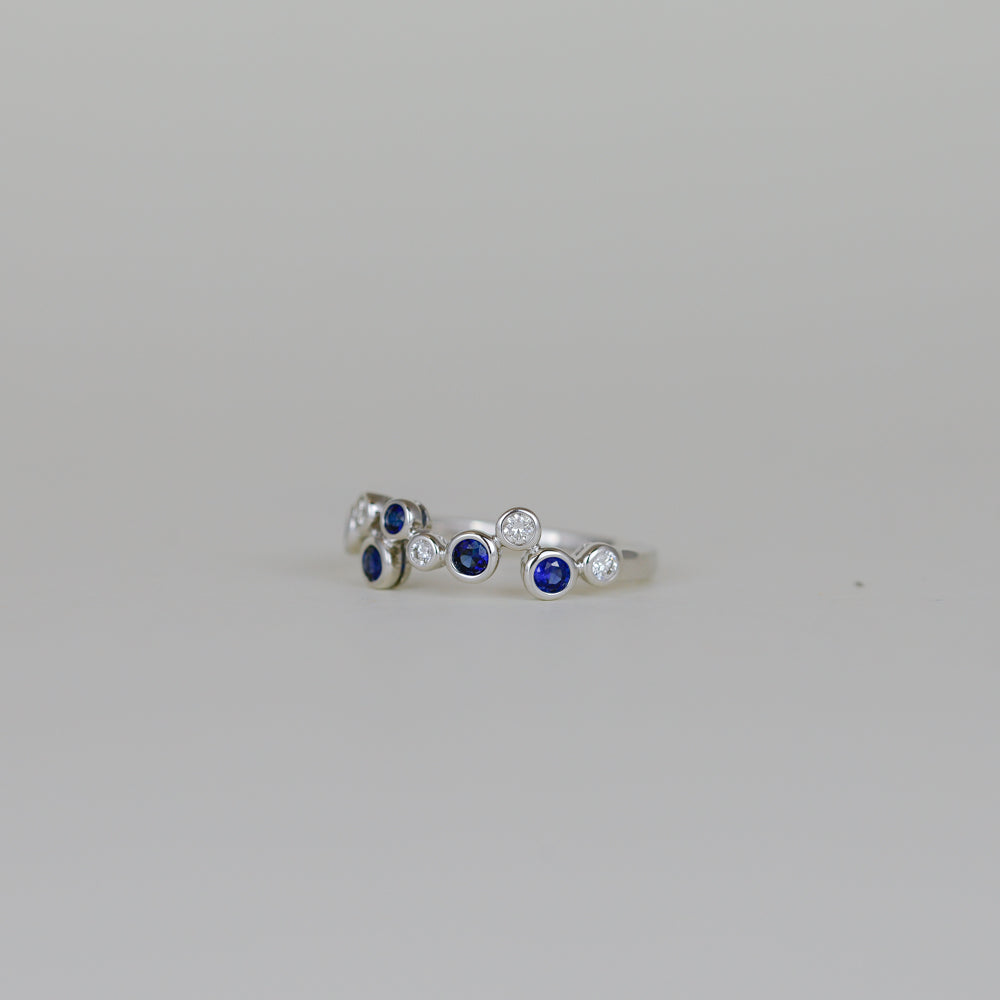 18ct White Gold 0.33ct Sapphire and Diamond Bubble Half-Eternity Ring